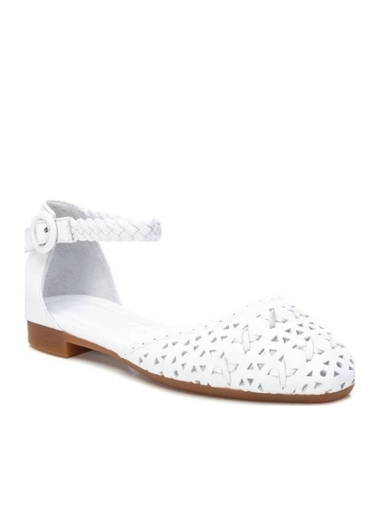 Lederne Damen Ballerinas in Weiß Farbe