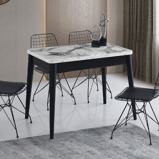 Dolunay Bucătărie Extensibilă Albă Efect Marmură - Negru 100+20x60x79.5cm