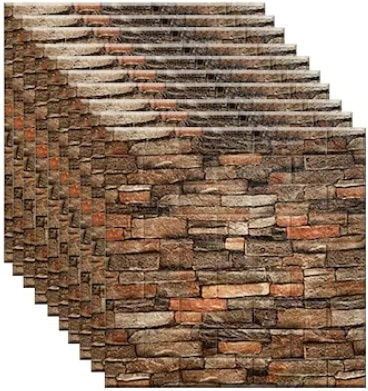 Set 5 Self-adhesive Wallpapers Foxmag24 3d Brick Waterproof 70 Cm X 77 Cm Brown