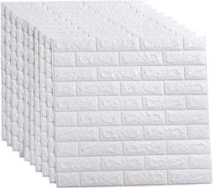 Set 10 X 3d Self-adhesive Wallpaper Foxmag24 77x70 Cm Embossed Brick Pattern White Water-resistant Easy To Clean