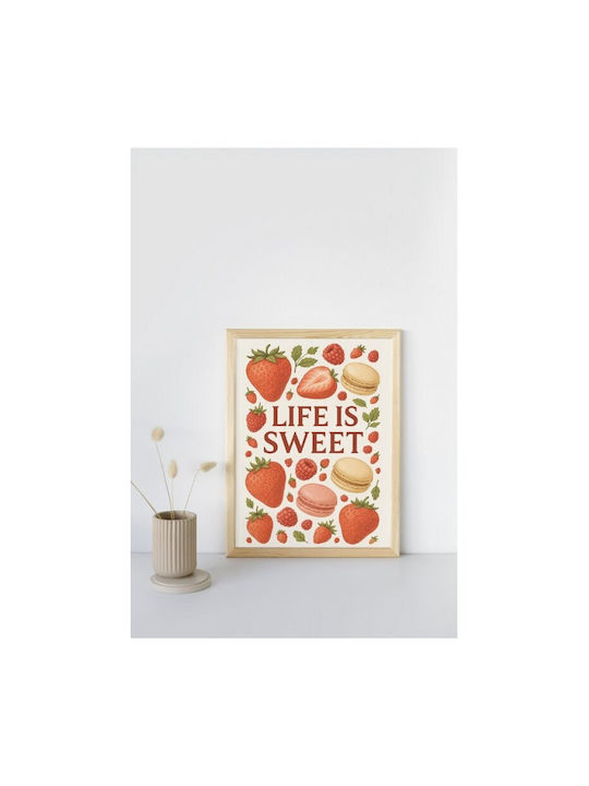 Retro Decorative Poster Paintings Kitchen Frameless A4 Glossy Print Strawberries & Macarons Life Is Sweet