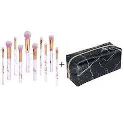 Σετ Πινελα Μακιγιαζ Marbling Professional Women Makeup Brush Set 10 Τεμαχιων Pink-gold-white + Κασετινα Black S Σετ Πινελα Μακιγιαζ Marbling Professional Women Makeup Brush Set 10 Τεμαχιων Pink-gold-white + Κασετινα Black S