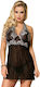 Subblime Babydoll Alb Floral Dantelă Neagră