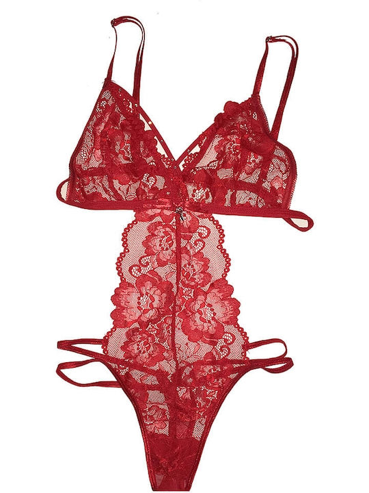Freemove Sexy Bodysuit Rot Tanga String Spitze 18507