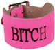 Bitch Print Leather Wristband Pink