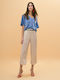 Women's High Waist Pantaloons with Rubber Band in Loose Fit Sand