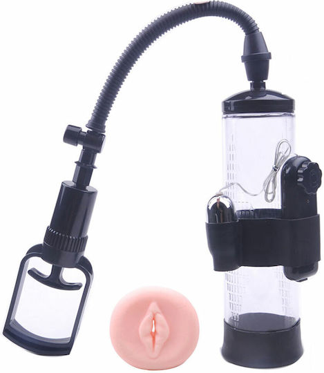 Manual Penis Pump Vaginal Entry Vibration 24cm Black