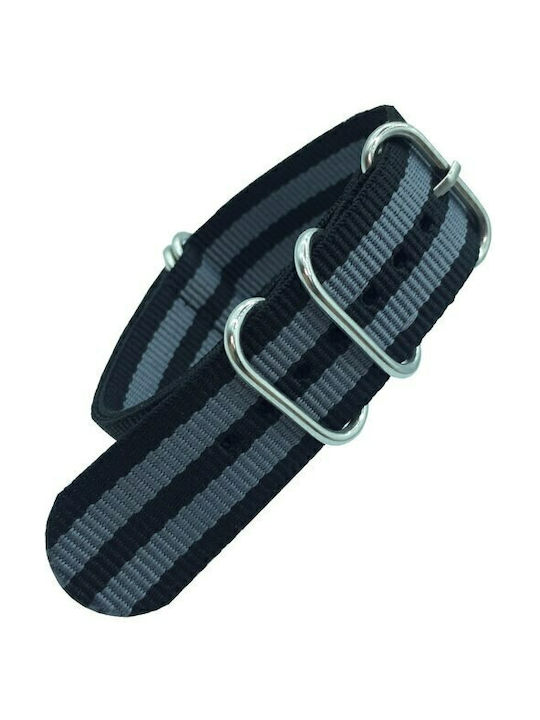 Fabric Nato Zulu Strap Black-Grey Heavy Duty 20mm