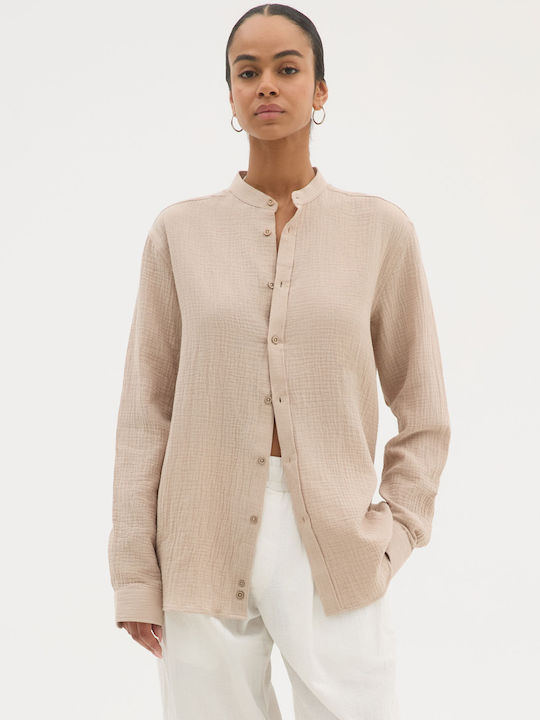 Long-sleeved Cotton Shirt Sand