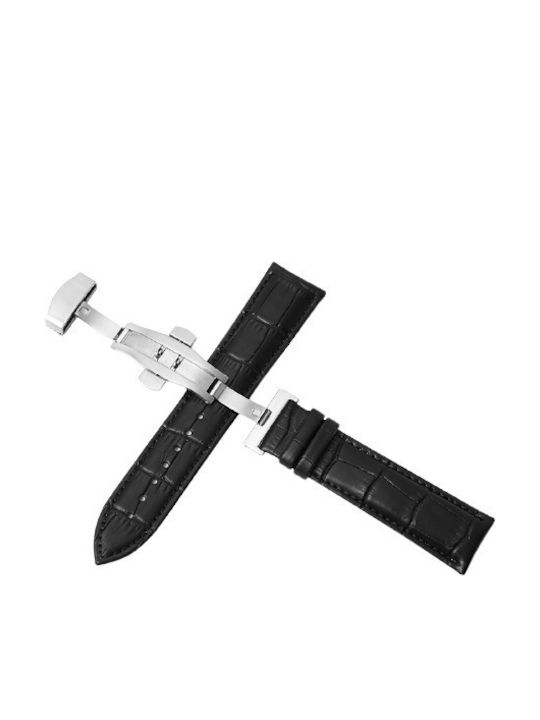 Leather Strap Black Croco Folding Clasp 22mm