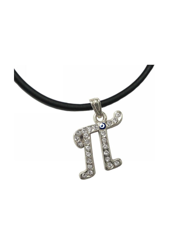 Handmade Metallic Silver Monogram Necklace P Stras Blue Eye Tatu Moyo 1034-501ap