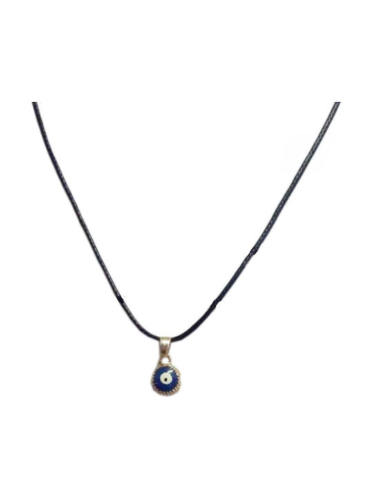 Handmade Necklace Black Cord Pendant Eye Round Blue Gold Outline Tatu Moyo 1039-606