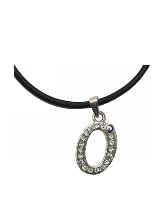Handmade Metallic Silver Monogram Necklace The Stras Blue Evil Eye Tatu Moyo 1034-501ao