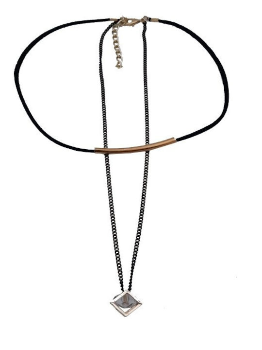 Black Choker Gold Chain & Square Jewelry