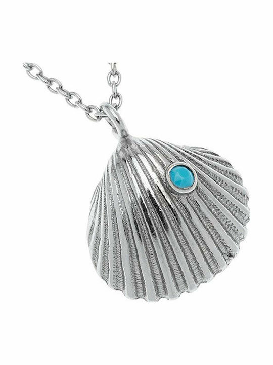 Women's Silver 925° Seashell Necklace Decorated Blue Turquoise