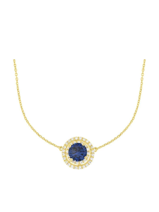 Women's Yellow Gold Necklace 14K Blue Stone Kl11100478