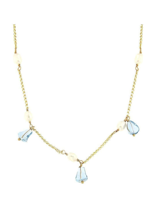 Women's Necklace Yellow Gold 14K with Blue Stones Kl11100402