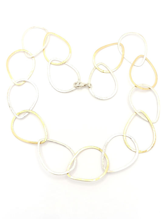 Ασημένιο 925 Μοντέρνο Σχήμα Δάκρυ Δίχρωμο Κολιέ Σαγρέ Όψη