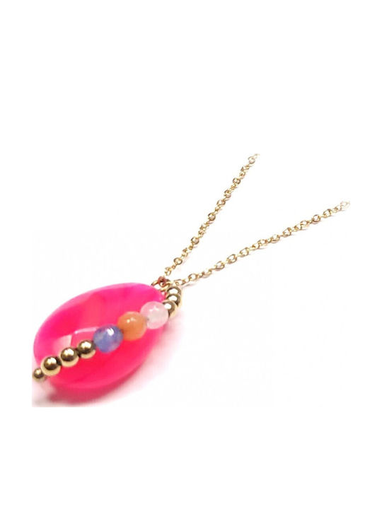 Karmafashion Damen Halskette Stahl 316l Kette Bunte Perlen Goldfarben 2312-112x