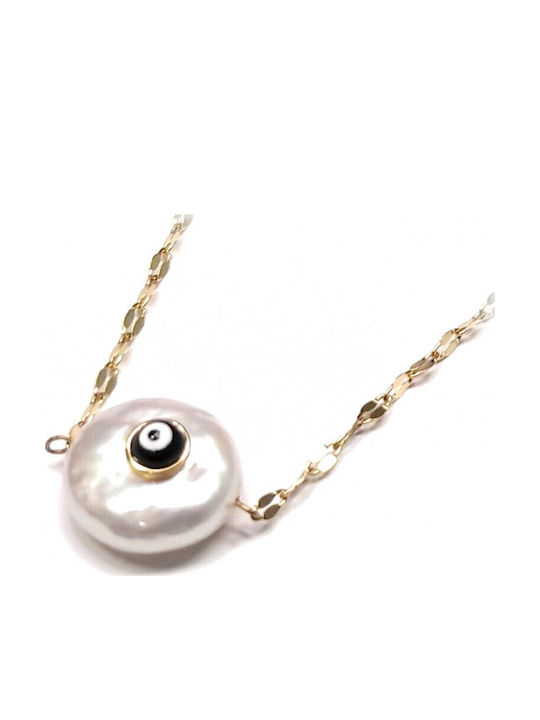 Karmafashion Damen Halskette Stahl 316l Kette Perlen Auge Goldfarben