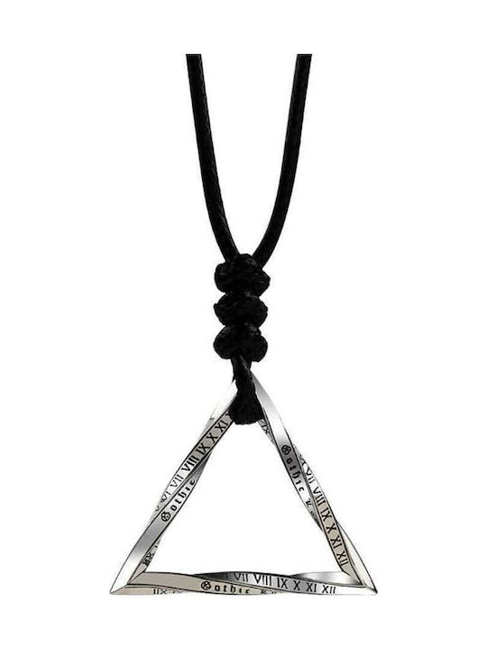 Twisted Geometric Triangle Necklace Vintage Tones Leather Rope Silver Tone Vintage Tone Molfs