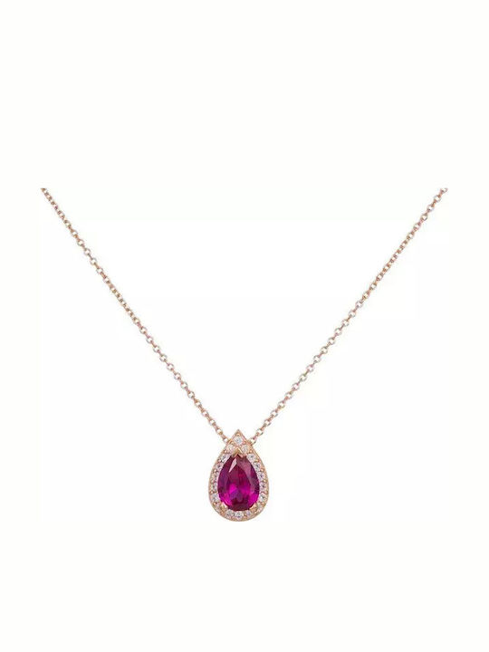 Women's Rose Gold Necklace Fuchsia Pink Tear 14K 039723 039723 Gold 14 Carats