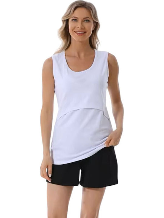 White Cotton Sleeveless Maternity Nursing T-Shi...