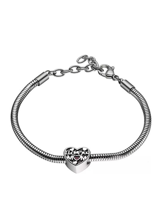Women's Pandora Style Heart Bracelet Steel 316L Silver Art 00891