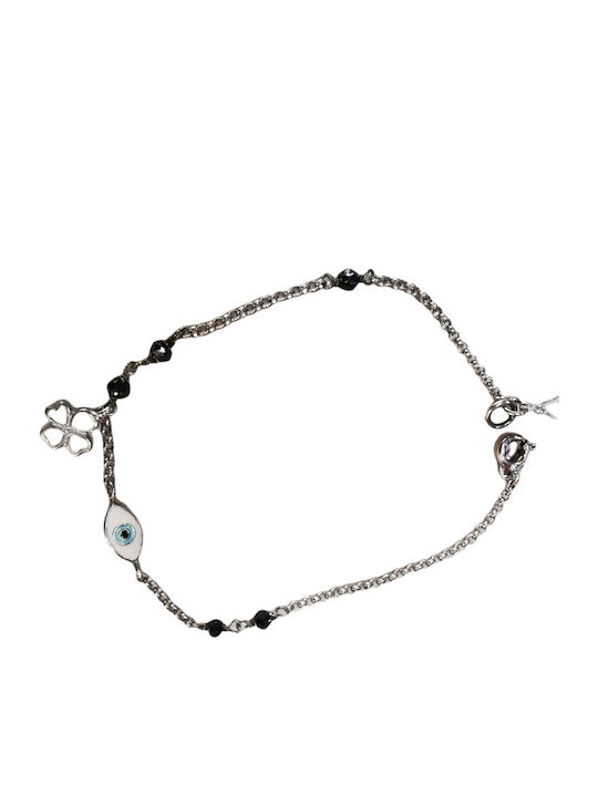 Silber Damen Armband Osterkerzen Auge Vierblättrig Weißes Email
