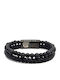 Lederarmband Edelstahl Schwarz Häftige Vulkansteine