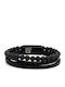 Leather Bracelet 21 Cm Stainless Steel Black Volcanic Stones