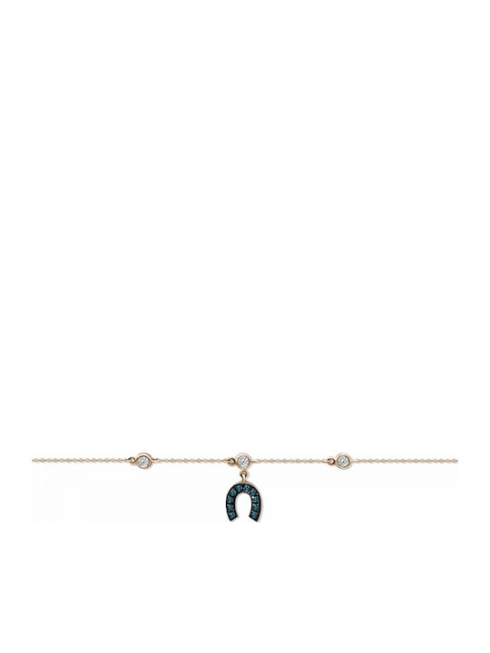 Bracelet Horseshoe 18K Rose Gold Blue White Diamonds 0.13ct VS2 H BR2266