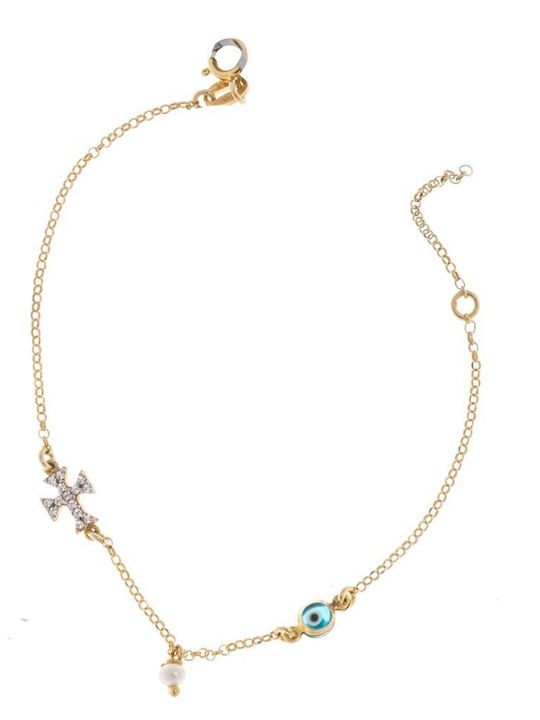 Gold Plated Silver Bracelet Cross Stones Zircon...