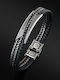 Tribute Männer Armband Edelstahl Stahl Schwarzes Leder Kette Schwarzes Vergoldet