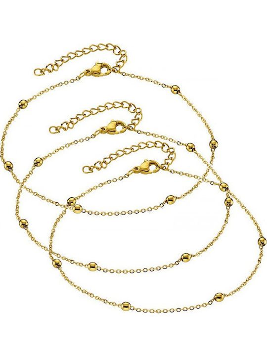 Set Of 3 Steel 316L Gold Plated Anklet Chains Width 1.00 Mm Alp-art03703g