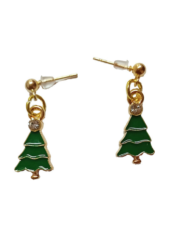 Handmade Gold Metal Christmas Tree Green Earrings Tatu Moyo