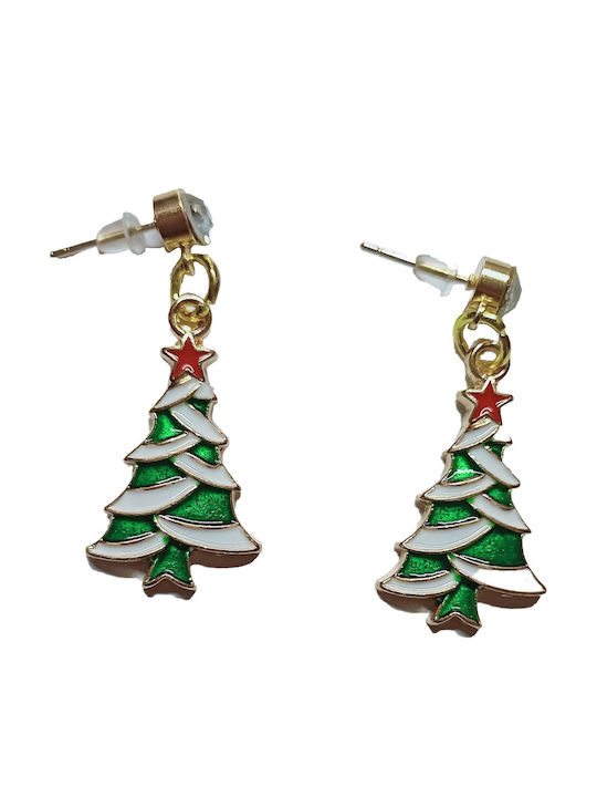 Handmade Gold Plated Metal Earrings Christmas Tree 4.2cm Tatu Moyo