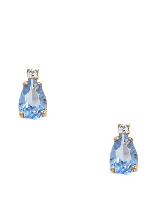 Art D Earrings Single Gold 14K Zircon Blue White