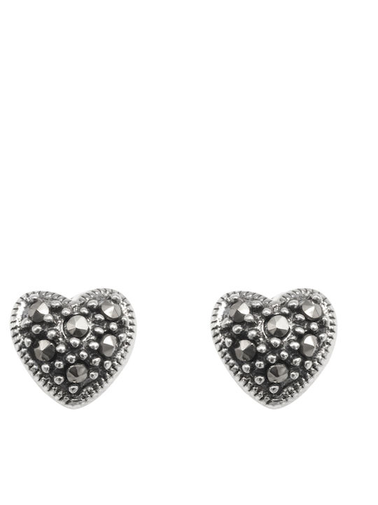Silverline Silver Women's Earrings Hearts & Mineral Stones Marcasite