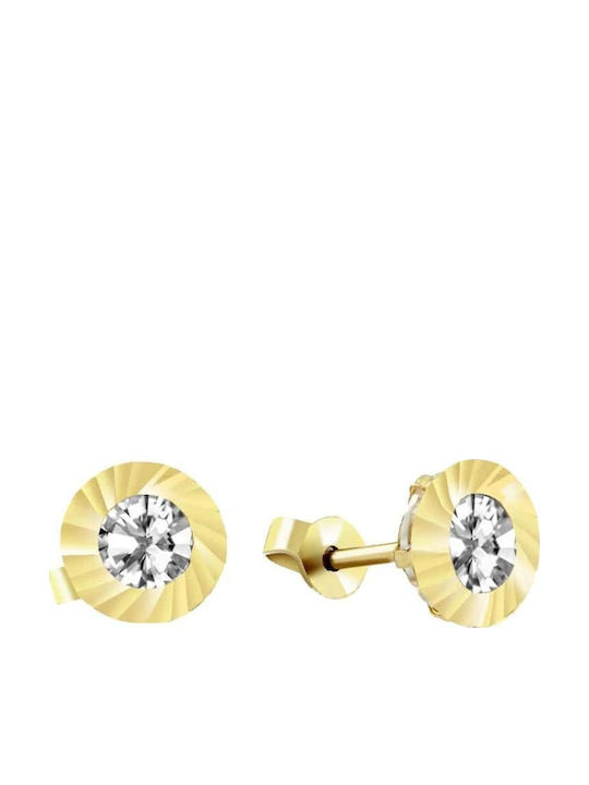 Yellow Gold Stud Earrings K14 White Zircon Sk11100152