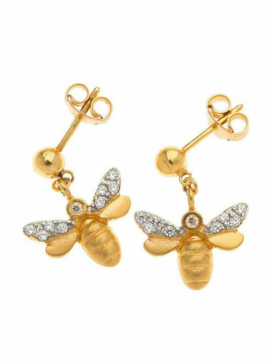 Women's Gold Plated Silver Earrings 925 Bees White Zircon