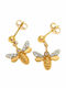 Women's Gold Plated Silver Earrings 925 Bees White Zircon