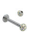 Earring Bar Lip 8mm Steel Silver Resin Ball Iridescent Zircon