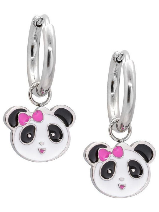 Children's Hoop Earrings Steel Silver Hanging Panda