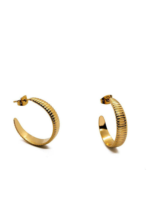 Earring Ear Embossed Hoop Lines Steel Gold