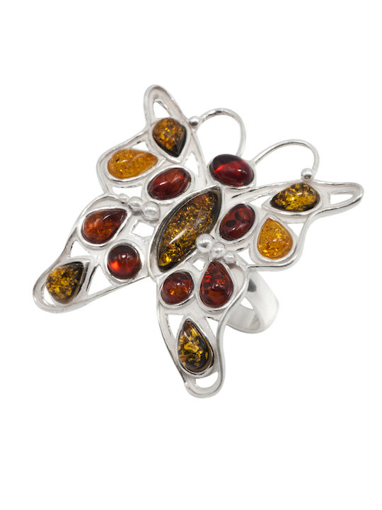 Inel Multicolor Chihlimbar Fluture Argintat Pentru Femei Silverline