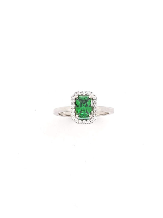 White Gold Women's Ring 14K Metrongold Rosette Square Green Zircon Code 100897