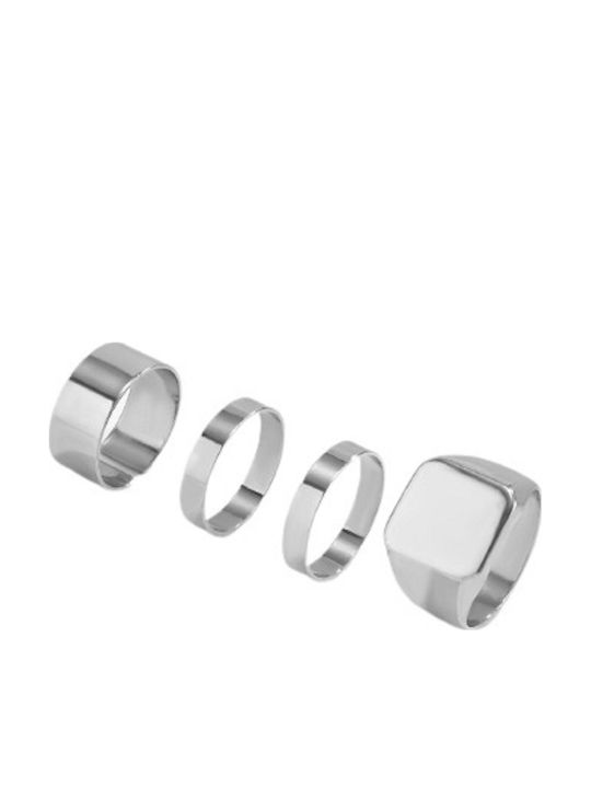 Retro Geometric Rings Σετ 4 Δαχτυλίδια Ασημί Κράμα Ορειχάλκου