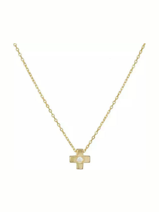 Women's Gold Plated Necklace Cross White Stone 925 036211 Silver