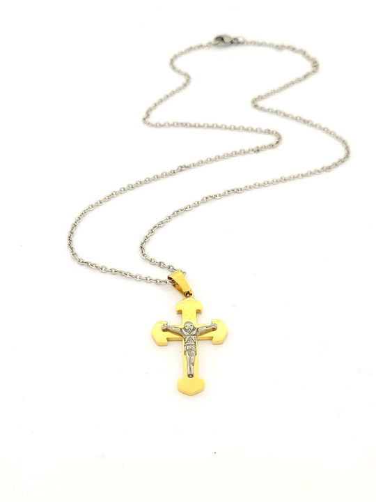 Männlicher Zweifarbiger Stahlkreuz mit Kette Kode 102771